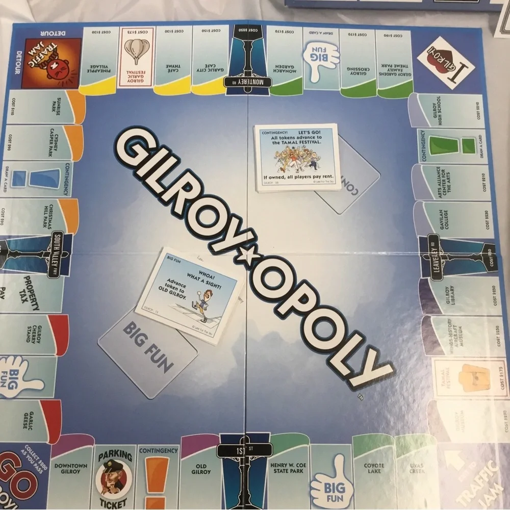 GILROY-OPOLY Board Game Monopoly COMPLETE Garlic Capital Late For The Sky EUC